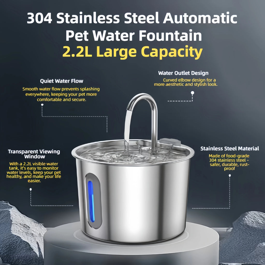 Automatic Cat Water Fountain Stainless Steel Dog